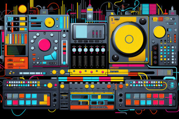 Sound Party: Retro Disco Nightclub with DJ Mixing Vintage Vinyl Records on a Professional Turntable