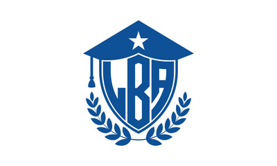 LBA three letter iconic academic logo design vector template. monogram, abstract, school, college, university, graduation cap symbol logo, shield, model, institute, educational, coaching canter, tech