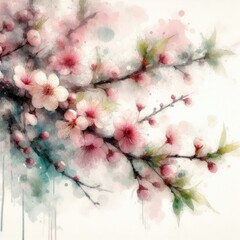 Watercolor Illustrations of Sakura Flowers: Delicate Pink Blossoms in a Traditional Asian Style