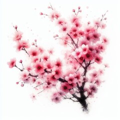 Watercolor Illustrations of Sakura Flowers: Delicate Pink Blossoms in a Traditional Asian Style