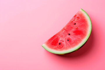 watermelon slices on pastel pink background. Top view. Copy space - obrazy, fototapety, plakaty