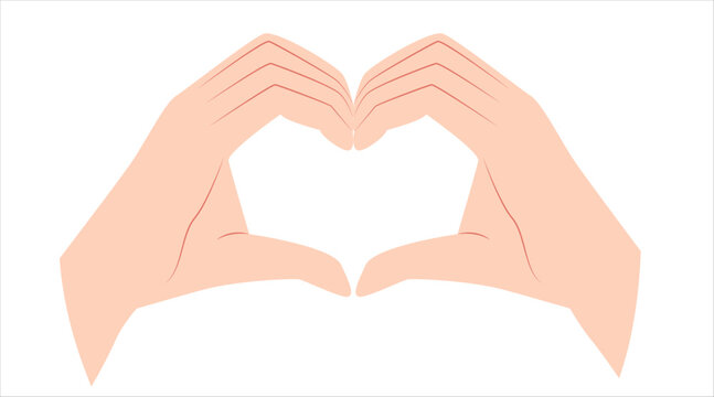 Hand heart. Making heart sign with both hands. Expressions love to you, message of love hand gesture. Cute vector illustration in flat style.