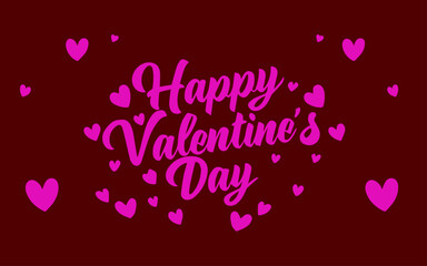 Happy Valentine's day text, hand lettering typography poster on pink color