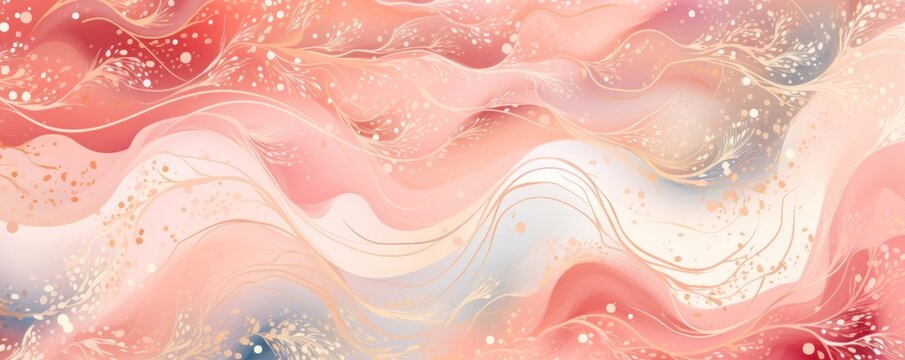 Coral magic starry night. Seamless vector pattern with stars texture marble
