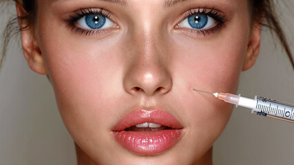 Beautiful woman receiving beauty injection. Cosmetic procedure background. Skincare procedure.