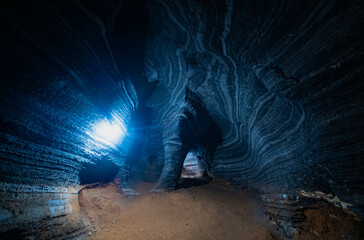 Fototapeta premium Unseen in Thailand, the blue cave features a natural blue marble color pattern on its walls. 