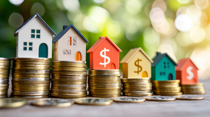 Home Loan and mortgage loan, Building Your Dream Home with Financial Planning and Real Estate Investment - A Guide to the Home Buying Process with Miniature tiny House and Coins money 
