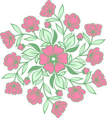 Floral Motif, Round Spring Bouquet, SVG Illustration, Pink, Green, Floral Design, Spring Bouquet, Pink Bouquet, Green Bouquet, Vector Floral Illustration, Floral Bouquet, Pink Spring Bouquet, Green Sp