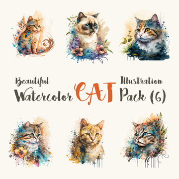 This beautiful cat watercolor illustration is the perfect addition to any cat lover's collection. The vibrant colors and intricate details bring this adorable feline to life.