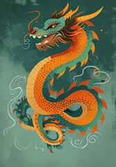 Fototapeta premium Dragon, the Majestic Symbol of Chinese Tradition and Mythology, in a Red Silhouette Illustration