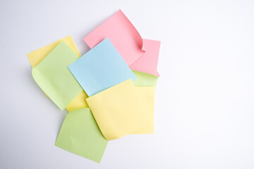 Mockup of many blank colorful office stickers on a colored background. Place for text. Concept ideas and notes
