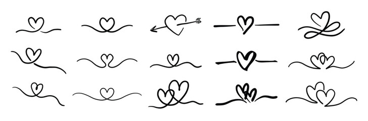 Heart hand drawn doodle sketch line art banner frame love cute wedding valentine ribbon vector illustration art graphic design set destiny - obrazy, fototapety, plakaty