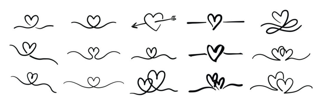 Naklejki Heart hand drawn doodle sketch line art banner frame love cute wedding valentine ribbon vector illustration art graphic design set destiny