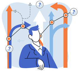 Decision vector illustration. Thoughtful consideration and analysis are required to select most suitable option Finding right answer often involves intelligent thought and problem solving skills © Dmytro
