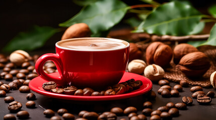 Savor the moment with a captivating image of a steaming cup of coffee against the backdrop of a sleek coffee maker. A perfect blend of simplicity and aroma.