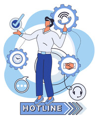 Hotline vector illustration. Connect with our business helpline for top-notch consultation on any matter Navigate intricacies internet with ease, guided by our support center The call center echoes