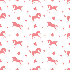 Horses and hearts, Valentine's day theme, seamless vector pattern