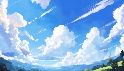 アニメ風の雲と青空_02 - obrazy, fototapety, plakaty