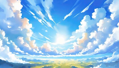 アニメ風の雲と青空_03 - obrazy, fototapety, plakaty