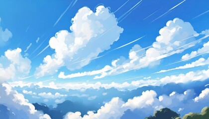 アニメ風の雲と青空_01 - obrazy, fototapety, plakaty