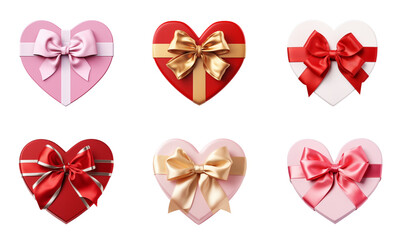 Heart shape gift present box with bow ribbon on transparent background