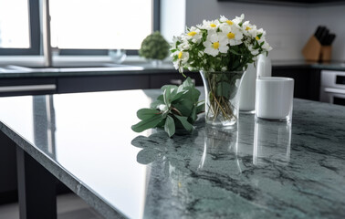 Kitchen dining table with flowers vase