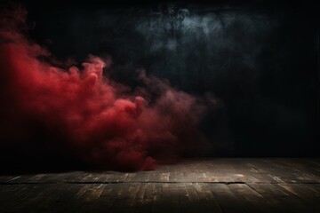 Empty dark background with brick red smoke