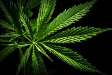 Green cannabis leaf on a black background