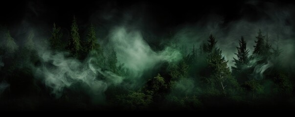 Empty dark background with forest green smoke