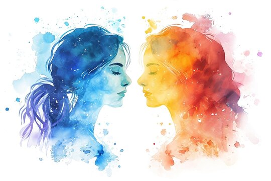 Watercolor painting of Gemini the zodiac background concept horoscope illustration.