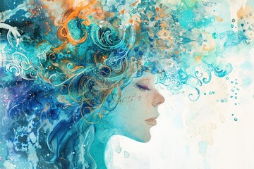 Fototapeta premium Watercolor painting of Virgo the zodiac background concept horoscope illustration.
