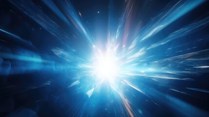 Banner with abstract glowing blue effect with sparkling rays and white backlight