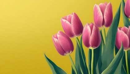 illustration of pink tulips on a yellow background