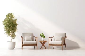 Fototapeta na wymiar Minimalist living room, furniture, potted plant, minimalist background