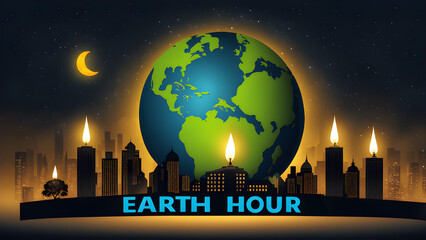 Social media post for earth hour. Campaigning for climate change awareness by turning off lights and electronic equipment that are not in use for 1 hour.