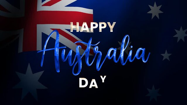Happy Australia Day Text Animated with a flag backgroud. A patriotic design suitable for social media posts, greeting cards, and promotional materials. Alpha Channel