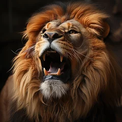 Foto op Aluminium A photo of Yawning lion open mouth aggressive dangerous Generative AI © Fanni Art