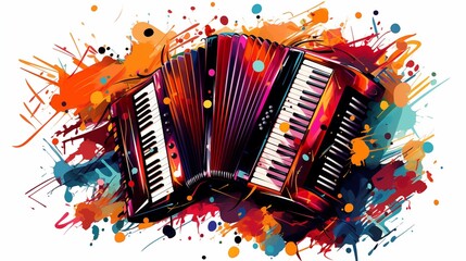 Abstract and colorful illustration of an accordion on a white background - obrazy, fototapety, plakaty