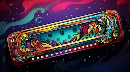 Abstract and colorful illustration of a harmonica on a colorful background - obrazy, fototapety, plakaty