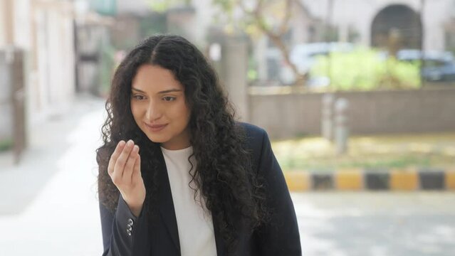 Curly Hair Indian Businesswoman Greeting Adab