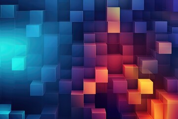 3D abstract background with floating geometric cubes in a blue to orange color gradient, creating a sense of depth.
