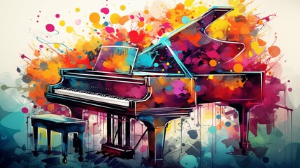 Abstract illustration of a piano on a colorful background - obrazy, fototapety, plakaty