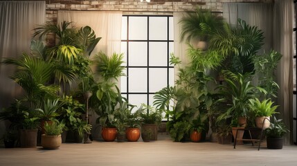 Fototapeta na wymiar foliage plant room background illustration indoor natural, botanical interior, design nature foliage plant room background