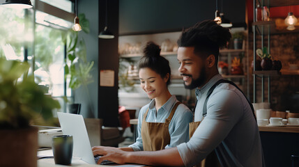 Smiling Business Owners Working in Modern Coffee Shop - Entrepreneurial Businesswomen