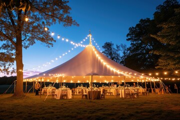 Wedding tent at night - obrazy, fototapety, plakaty