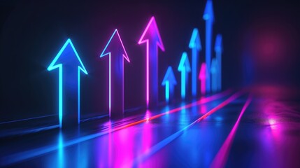The neon arrows point upwards at an angle. The blue and pink arrows on a dark background