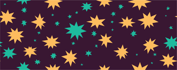 Doodle Stars. Repeated background, night sky wallpaper. Flying confetti. Merry Christmas and New Year wrapping paper. Christmas New Year Chaotic Night Cozy Background. Seamless.