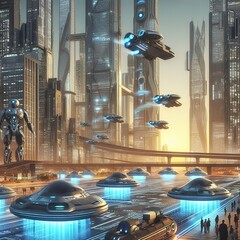 A futuristic city full of robots
