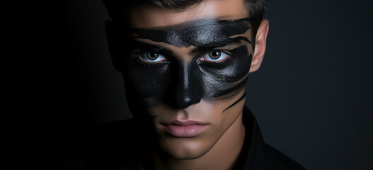 handsome guy with artistic black shadow on his