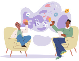 Mental health counseling vector illustration. The mental health counseling metaphor likens therapist to compass, guiding patients towards healthier mindset Empathy and understanding are foundational